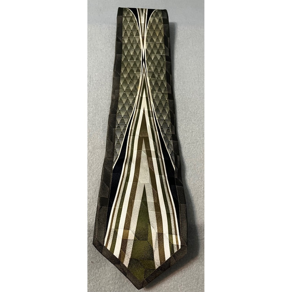 Dino Bassi Necktie‎ Olive Green Geometric Silk Tie Mens Fashion Formal